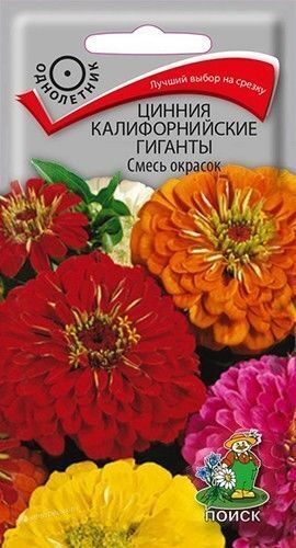 Цинния Калифорнийские гиганты Смесь окрасок, 0.4 шт. Поиск