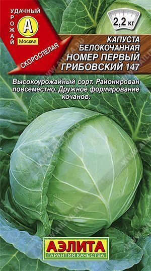 Семена Капуста белокочанная "Номер первый Грибовский 147", 0,5 г АЭЛИТА